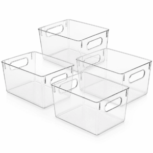 4Pack Clear Stackable Plastic Storage Bins, Pantry and Fridge Organizers for Kitchen, Bathroom, Home,10 x 6 x 5 inches
