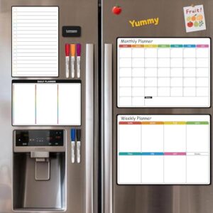4 Pack Magnetic Dry Erase Calendar Whiteboard Set for Fridge, 6" x 12" Monthly & Weekly Whiteboard, 12" x 8" Blank & Lined to-Do List Planner Boards for Refrigerator, Family Schedule