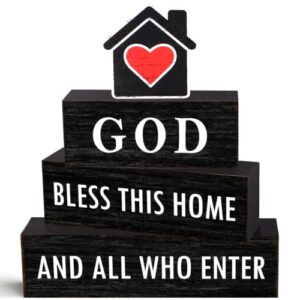 4 Pcs Christian Wooden Table Decor, Bless This Home Decorations for Home