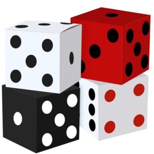4PCS Large Casino Dice Boxes 11 Inch Casino Theme Party Decoration Jumbo Giant Dice Favor Boxes Bulk for Board Game Night Table Centerpiece Las Vegas Graduation Prom Birthday Party Supply, Multicolor