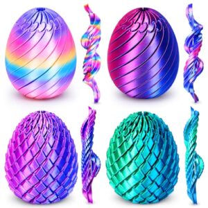 4PCS Twisty Fidget Egg, 3D Printed Spiral Fidget Toy, 3D Printed Slippery Egg Fidget, Easter Basket Stuffers, Dragon Egg Desk Toy for Teens Kids Adults (Style-A)
