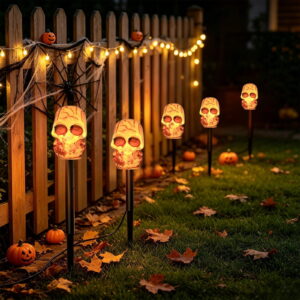 5-Pack Halloween Decorations Solar Lights Outdoor, Pumpkin Moon Garden Stakes Lights for Pathway Walkway Yard Decor Waterproof Auto On/Off