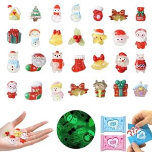 50PCS Glow in the Dark Mini Christmas Figurines Blind Bags, Mystery Bag Resin Figures, Tiny Charms for Crafts, Dollhouse Christmas Decorations, Stocking Stuffers & Holiday Party Favors