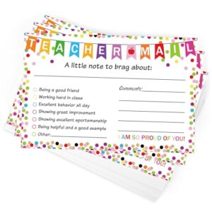 50Pcs Teacher Mail Notes to Parents, Happy Mail Postcards Preschool Elementary Classroom Must Haves, Good Behavior Incentive Motivational Cards to Send Home for Kindergarten School Teacher Supplies