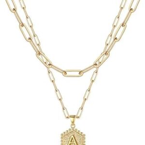 MOOHAM 14K Gold Plated Dainty Layering Initial Necklaces