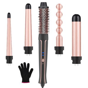 5 in 1 Curling Iron Set for Women, Professional Hair Curling Wand Set with Thermal Brush & 4 Interchangeable Ceramic Curling Wands (0.35'-1.5') - Fast Heating Hair Wand Curler in All Hair Type