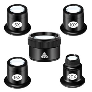 5 Pack Jewelers Loupe Magnifier Set, 5X 10X 15X 20X 30X
