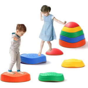 5pcs Balance Stepping Stones Set for Toddlers and Kids Ages 3+, Non-Slip Sensory Stepping Stones, Indoor Outdoor Balance Rocks Obstacle Course Toys for Coordination Skills