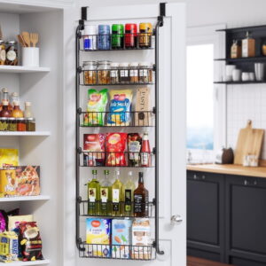 6-Tier Over the Door Pantry Organizer, Metal Pantry Organizers and Storage, Spice Rack Pantry Door Organizer for Easy Install, D5 x W18 x H50 inch - Black