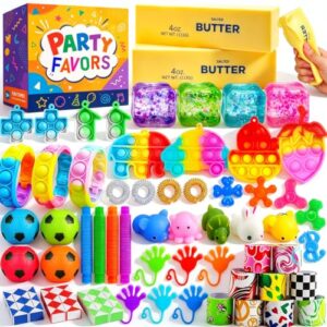 60 Pack Sensory Fidget Toys for Kids, Stress Cube, Butter Squishy Toys, Slow Rising Squishies, Squeeze Toys, Classroom Treasure Box Prizes Pinata Goodie Bag Stuffers Party Favors for Kids 4-8 8-12