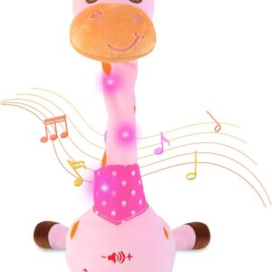 LLUKEME Dancing Giraffe Toy Stuffed Animal Baby Toys Singing Song Toddlers Toy Repeats What You Say Glowing Musical Toy for Baby Birthday Gift Groovy Giraffe Toy (Pink Giraffe)
