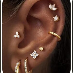 Turandoss 14K Gold Plated Huggie Hoop Stud Flat Back Earrings Set