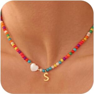URSTEEL Colorful Beaded Initial Necklaces