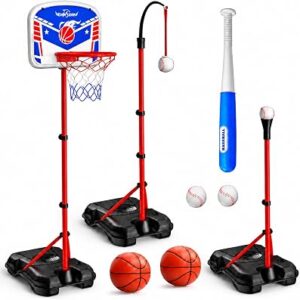 EagleStone 3 in 1 Kids Basketball Hoop and T Ball Set for Kids 3-12