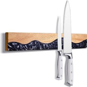 Magnetic Knife Holder for Wall, 16 Inch Acacia Wood & Black Resin Strip