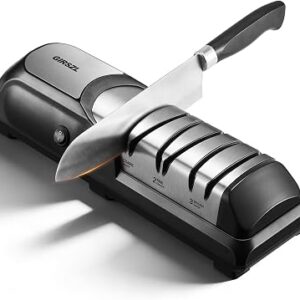 Electric Knife Sharpener: Kitchen Professional 3-Stage 100% Diamond Abrasives Knife Sharpeners with 15° Precision Angle Electric Steel Sharpening Tool to Restore/Polish Chef Knives