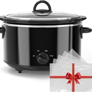 4.0QT Manual Slow Cooker with 5PCS Slow Cooker Liner, 3Heat Setting, Black