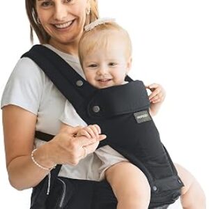 Momcozy Baby Carrier with Hip Seat, 2-in-1 Forward-Facing Carry for Long Walks, Detachable Hands-Free Infant Carrier 7-44lbs, All Seasons Toddler Carrier Fits Waist Sizes up to 45 Inches, Black