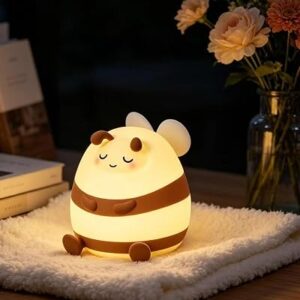 Cute Bees Night Light, Squishy Bees Lamp with Timer, Touch Novelty Lamp