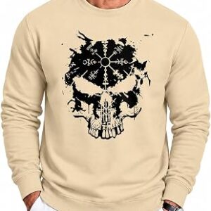 Mens Viking Skull Graphic Sweatshirt Casual Crewneck Pullover
