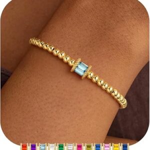 MOOHAM 14K Gold Plated Birthstone Beaded Bracelets