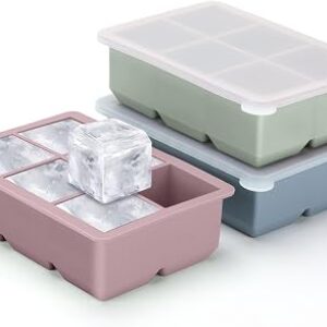Excnorm Silicone Ice Cube Trays, 3‑Pack Large Square Molds with Lid