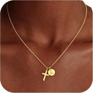 FEZODO Cross Initial Necklace