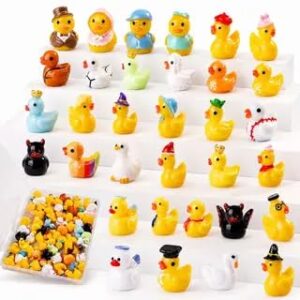 62Pcs Multicolor Mini Resin Ducks,Tiny Ducks to Hide,Exquisite Little Ducks Micro Sculptures,Fairy Garden/Dollhouse Decor/Miniature Landscape Ornaments