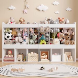 63.6"W Toy Storage Organizer with Stuffed Animal Storage, 240L Kids Stuffed Animal Holder & 6 Open Cubbies, Extra Large Toy & Book Shelf for Playroom, Kids Room, Kindergarten, Classroom, White
