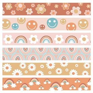 69Ft Groovy Bulletin Board Border Decorations Boho Straight Border Strips Retro Hippie Bulletin Board Stickers with Smile Daisy and Rainbow Border for Nursery Elementary Middle School Classroom Decor