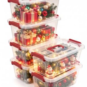 6 Pack Clear Plastic Storage Containers with Lids,Transparent Design,7Qt