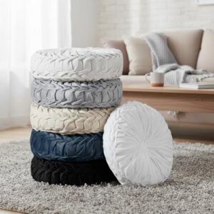 6 Pcs 15" Round Velvet Floor Cushions for Kids,Black and White Color