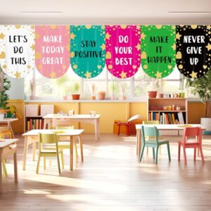 6 Pcs Back to School Classroom Curtains Colorful Confetti Inspirational Window Drapes Versatile Blackout Semi Arc Light Blocking Valance for Kindergarten Daycare Primary Playroom Study Space Decor