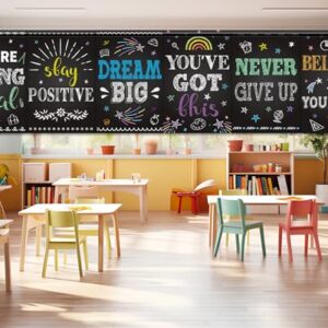 6 Pcs Inspirational Classroom Curtains Chalkboard-Style Motivational Affirmation Curtains Classroom Supplies First Day Of School Positive Quote Window Covers for School Home Wall Decors 36" x 24"