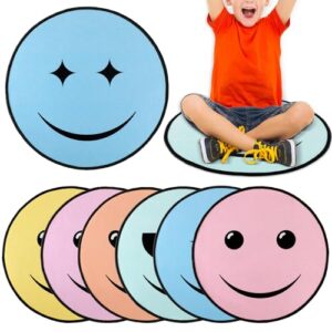 6pcs Smile Face Carpet Circle Seats for Classroom 16 Inch Pastel Educational Classroom Rug Smile Round Floor Mat Educational Non Slip Cushion Decor for Preschool Kindergarten Learning Playing Areas