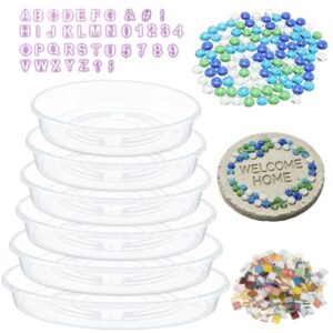 6 Size Reusable DIY Stepping Stone Mold Kit, Mosaic Tiles Carving Tools Creating Stepping Stones Garden Round Concrete Mosaic Number Letter Mold for Outdoor Walkways Pavement Pavement Decoration