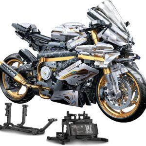 OOIEWPQ 2078 Piece 1:5 Motorcycle 1000 RR Large-Scale Building Blocks Set | Realistic Details Superbike Motorbike with Stand Collectible Mechanical Engineering Kit for Boys Teens Adults Ages 14+