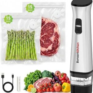 Bonsenkitchen Handheld Vacuum Sealer for Travel, 30 Reusable Bags