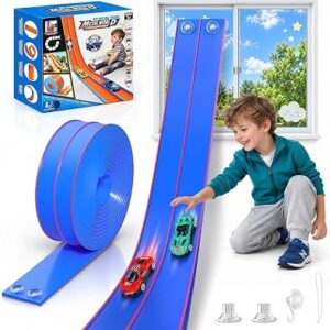 Flexible Race Track for Kids, 15 Ft Dual Car Track Set, Royal Blue