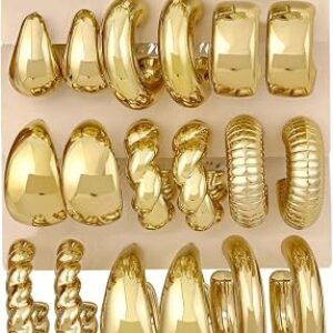 FANDY 12 Pairs Chunky Gold Hoop Earrings