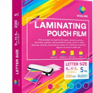 WONLAMI Laminating Sheets 8.5 x 11, 200 Pack 5 mil, Office School Supplies | classroom supplies,thermal paper,laminating paper,teacher supplies,clear contact paper, holographic laminate sheets,laminated