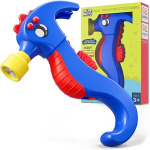 PLAYPARTY Small Hammer for Kids, Real Tool with Nail Remover, Ages 3+, Blue | Toy hammer with nail remover, animal-shaped design, real tool for STEM learning, beginner DIY projects, first tool gift