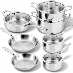 Stainless Steel Cookware Set, 11-Piece Pots and Pans Set