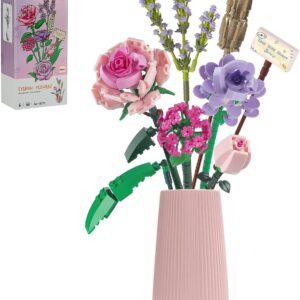 Chodia Flower Bouquet Building Blocks Sets for Adults Mini Pink Rose Lavender Botanical Toys Kits Valentines Mother’s Day Birthday for Mom Women Her Girlfriends Kids 8+ 8-12 (393PCS)