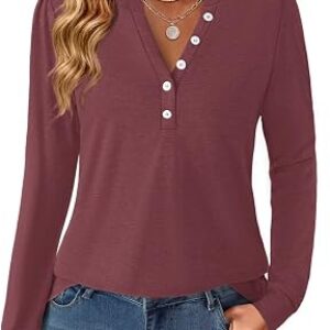 GKBK Women’s Puff Long Sleeve Tunic V Neck Button Blouses