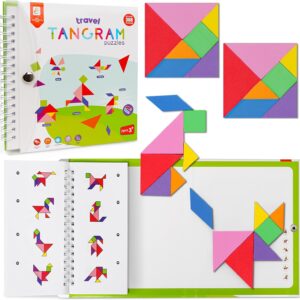 CZTCDP Travel Tangram Puzzle with 2 Sets Magnetic Pieces & 368 Patterns, Montessori STEM Airplane & Quiet Car Ride Games, Educational Brain Teaser Toy Gift for Kids Ages 4-8