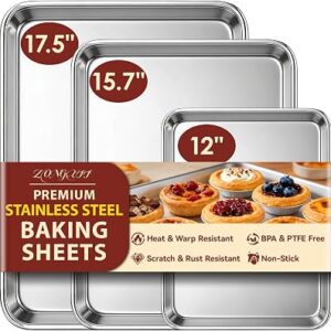 Baking Sheet Set of 3: Stainless Steel Cookie Sheets for Baking