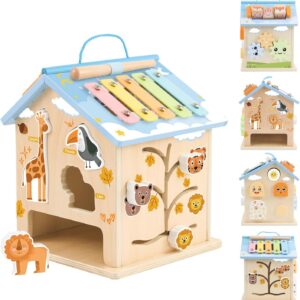 Wooden Activity Cubes Baby Toys Montessori Activity Cube for 1 Year Old | 8-in-1 Educational Learning Toy Set for Toddlers 1-3, Baby Boy and Girl Birthday Gifts