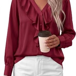 DOWERME Womens Satin Ruffle Shirts