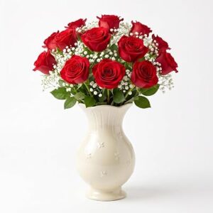 7.5 inch Ceramic Flower Vase Cream White Scalloped Waterproof